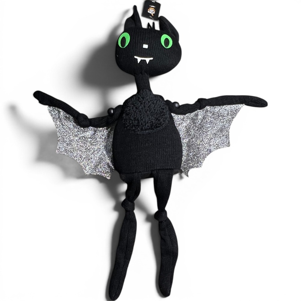 Hyde & EEK Boutique 36" Halloween Black Bat Shelf Sitter Silver Glitter Wings